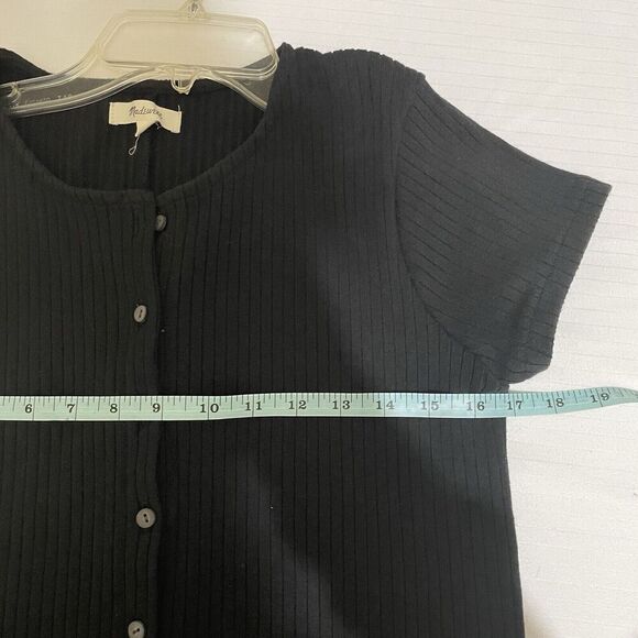 Madewell Dress Size Medium Button Front Ribbed Knit Mini Black Cotton Blend - Picture 9 of 9